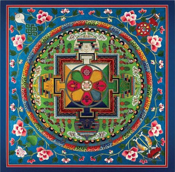  Dorado Lienzo - Budismo Mandala Dorado Azul